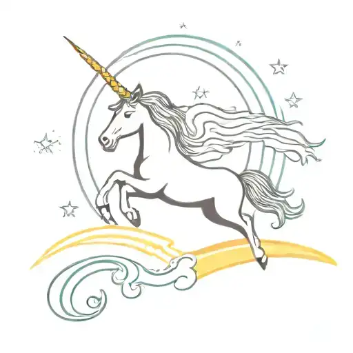 A Flying Unicorn Soaring Through A Magical Sky With A Rainbow Trail Behind It