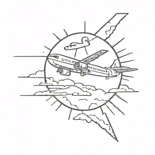 Sun And Plane With A City