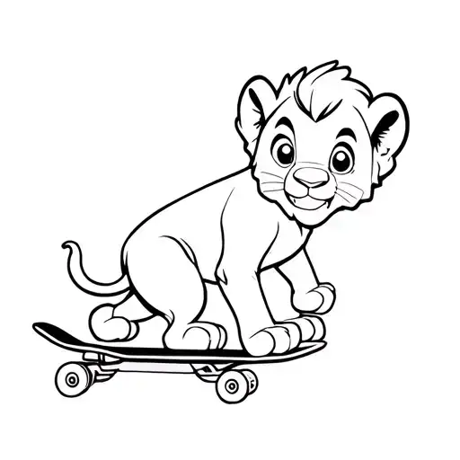 Simba Baby On A Skateboard Pushing The Board