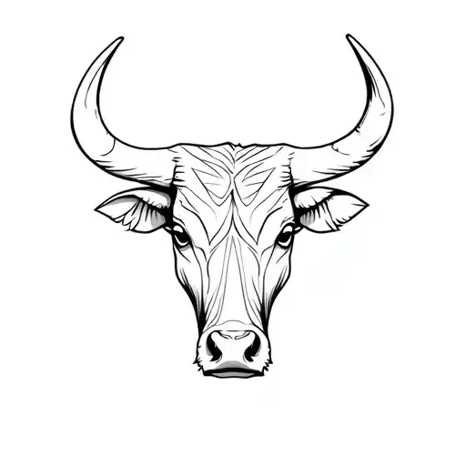 A Bull Head Linear Style In Black And White