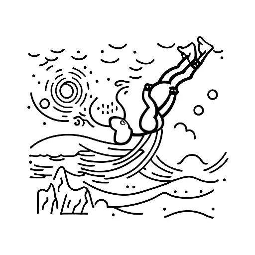 Climber Hanging Upside Down On A Cliff Over The Sea Kissing A Diver In The Sea Over The Water