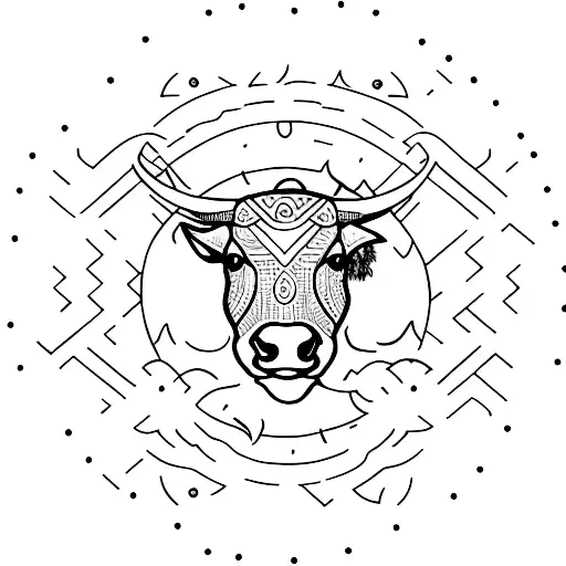Dotwork Bull Surrounded By Rising And Falling Stock Market Arrows