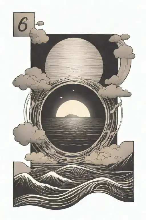 Minimalist Sun Setting On Water With A Date Of 6-7-23