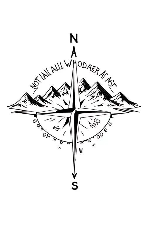Compass And Simple Mountains In Background With Not All Who Wander Are Lost On A Banner