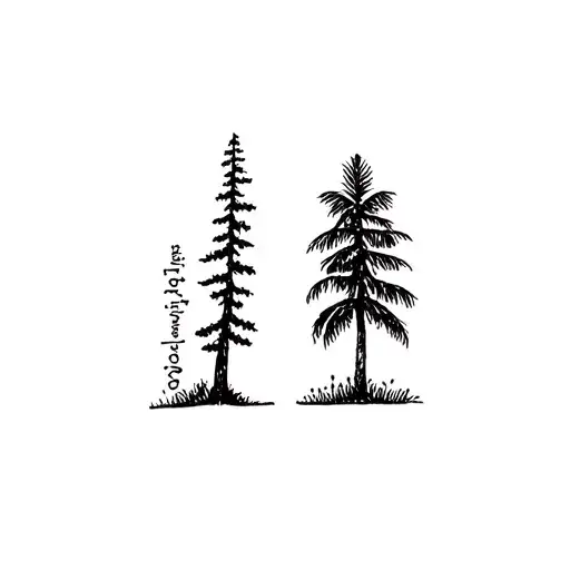 Ponderosa Pine Tree And Palm Tree Fine Line Tattoo Side By Side