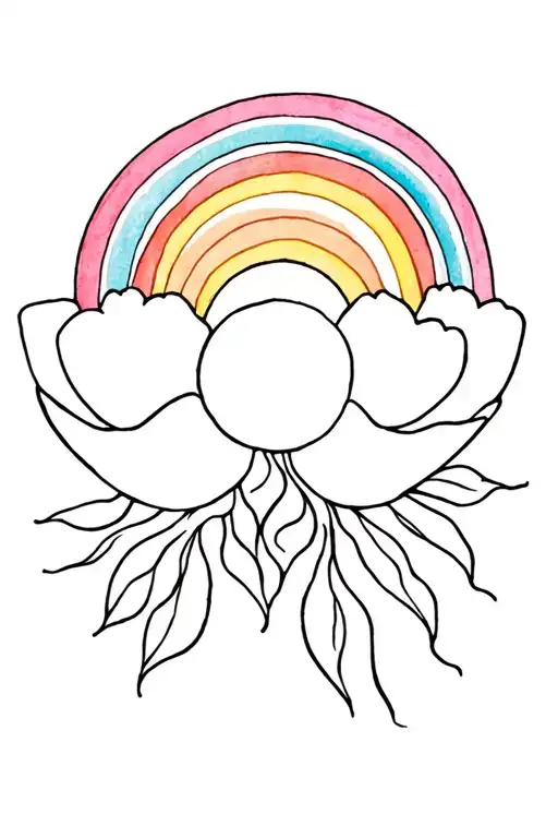 Sun And Rainbow With Flower