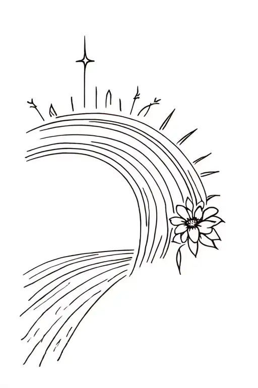 Sun Rising And Rainbow With Flower