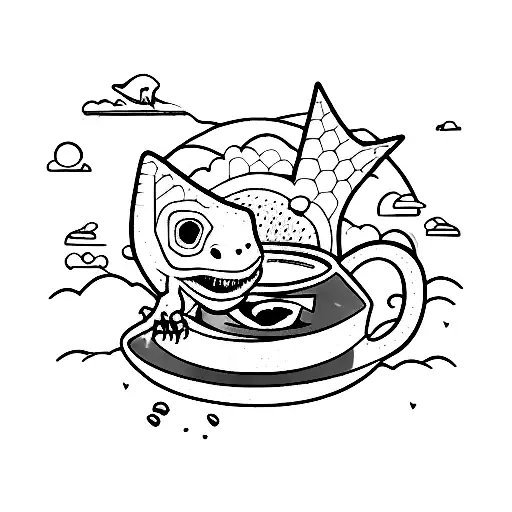 Dinosaur Using Computer And Drinking Coffee