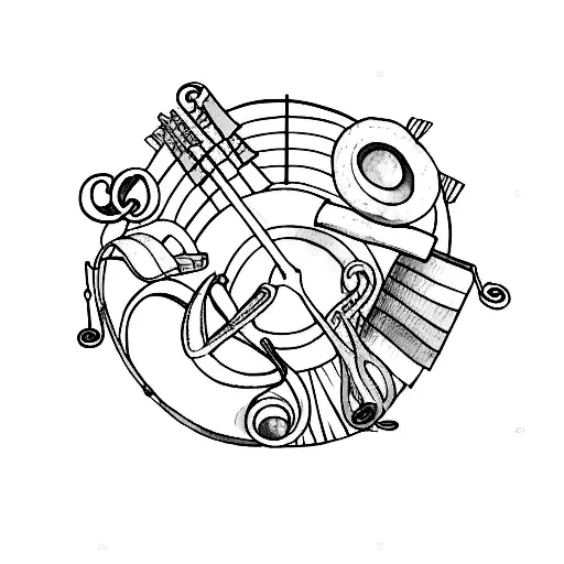 A Watercolor Painting Of A Beach With Musical Instruments