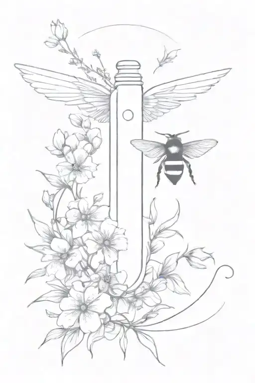 An Angel Blade With Bees And Flowers Surrounding It