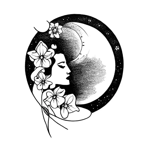 A Cresent Moon With Larkspur And Narcissus