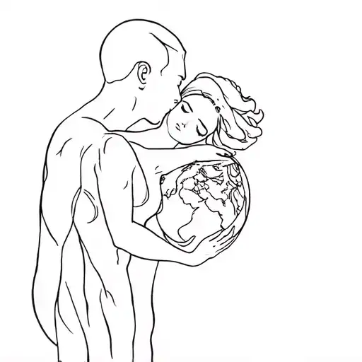 A Man Covering A Woman From The Evil Of The World