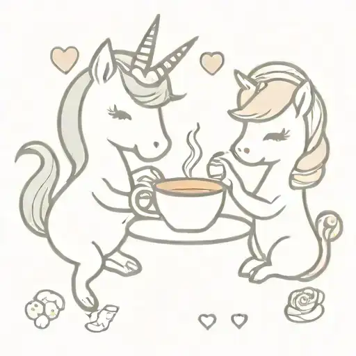 A Cute Sketch Of Baby Unicorns Having A Tea Party