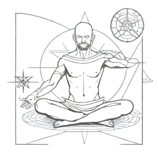 A Minimalist Tattoo Of A Warrior Meditating Under The Arcturian Star