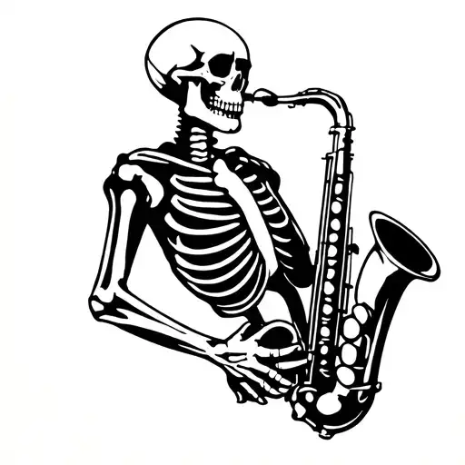 Skeleton Playing The Baritone Saxophone Surrounded