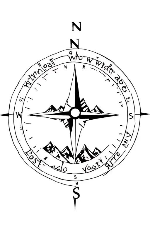 Simple Compass And Mountains In Background With Not All Who Wander Are Lost