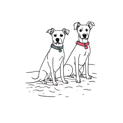 Two Dogs On A Beach Coloured Collars