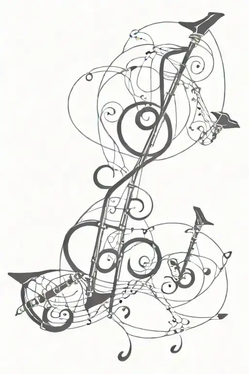 An Abstract Design Of Swirling Musical Notes And Airplane Propellers Intertwined With Bagpipes