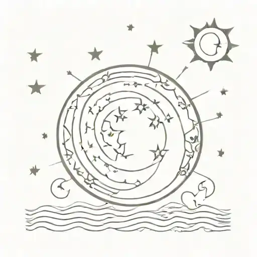 Sun And Moon With Stars And Sea