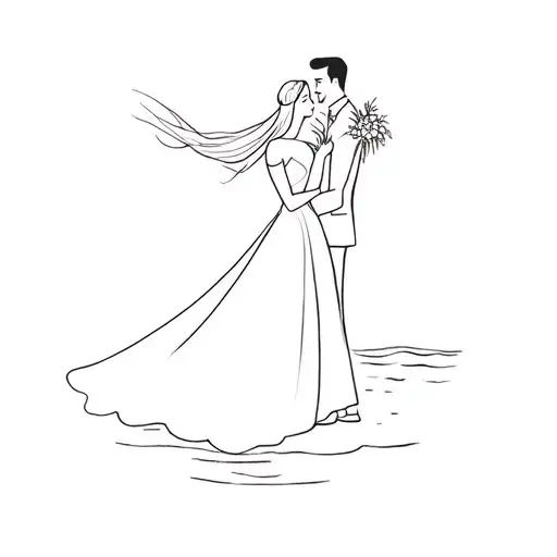 A Bride And Groom On The Beach