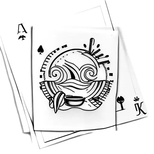Simple Black And White Tattoo With Coffee Cup And Two Ace Cards