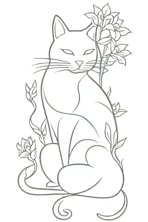 Cat With Flowers Intertwined Representing Eternal Love