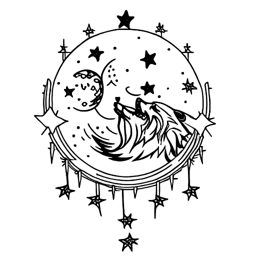 A Wolf Howling At Moon And A Shooting Star In A Musical Symphony