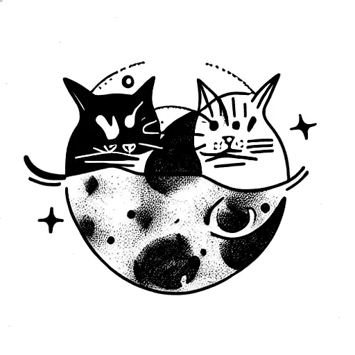 Two Cats On The Moon In Love