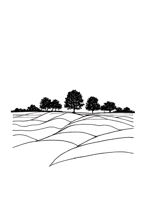 Landscape With Field And Tree Growing