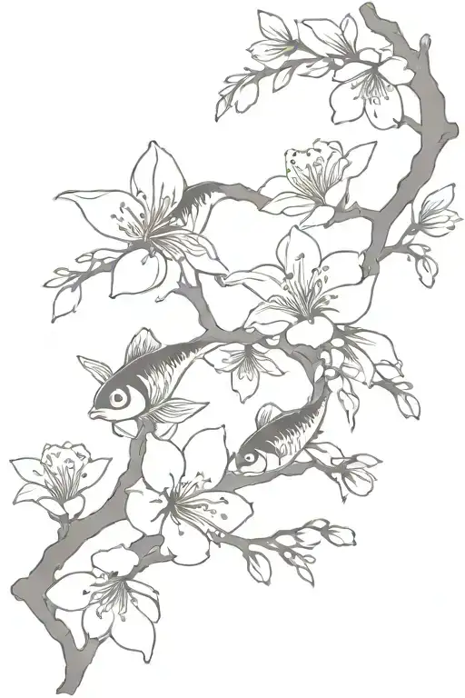 Cherry Blossom With Coi Fish