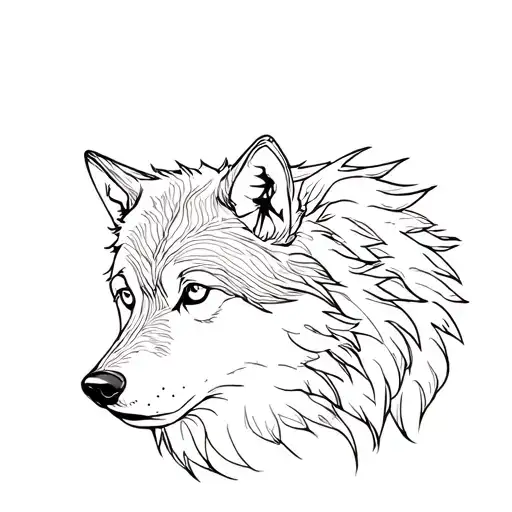Lone Wolf With Details Line Art
