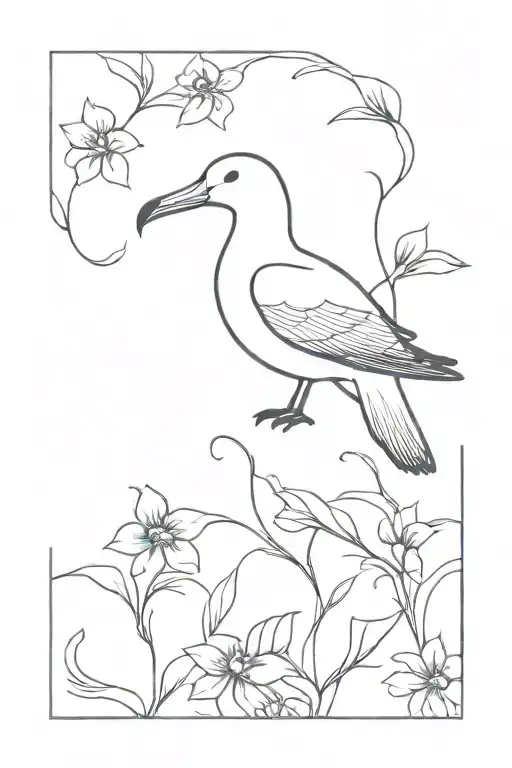 Albatross Bird With Floral Background