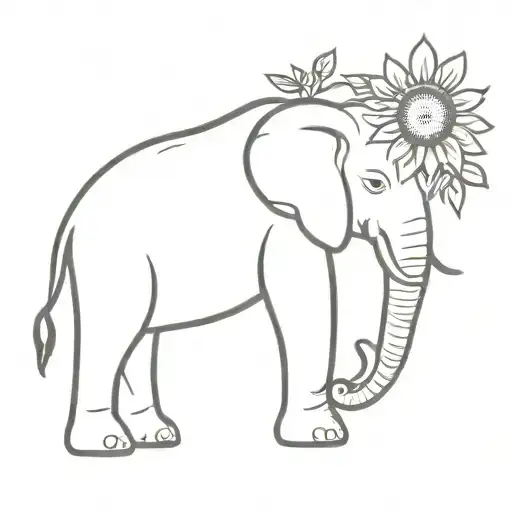 Simple Elephant With Sunflower