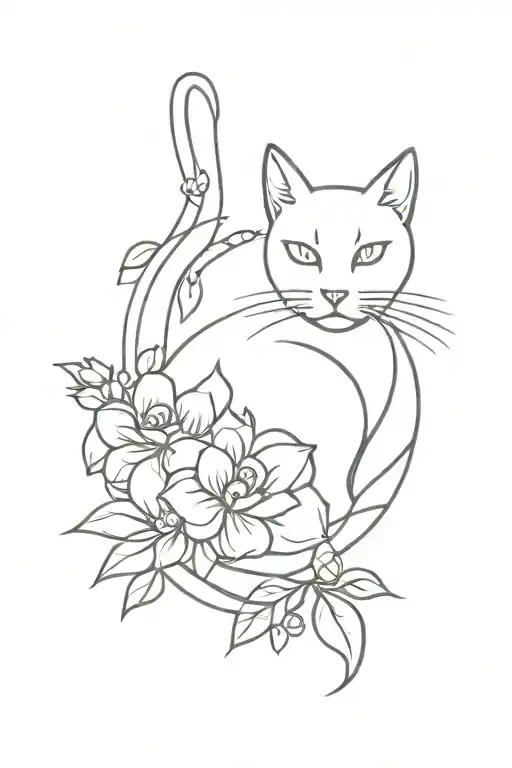 Cat With Flowers Intertwined Symbolizing Eternal Love