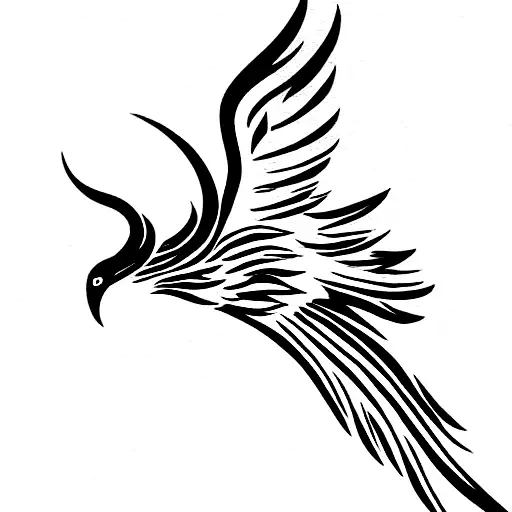 Strong But Delicate Stenciled Phoenix With Open Wings And Fire Originating From Its Tail