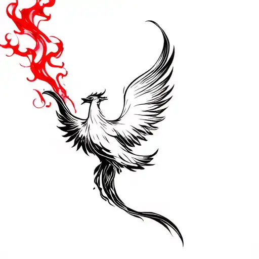 Flowy Outline Of Black Phoenix With Red Smoke Around It