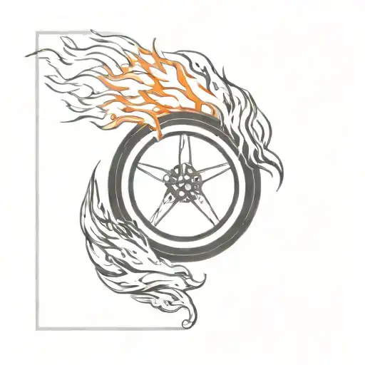 Tire Facing Forward With Smoke Anfd Fire