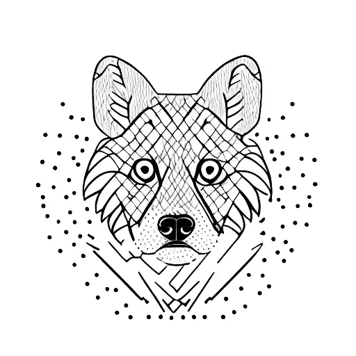 A Minimalist Tattoo Of A Wild Dog In A Black And White Landscape