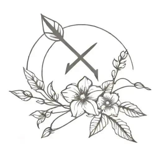 Sun And Arrow Surrounded By Violets