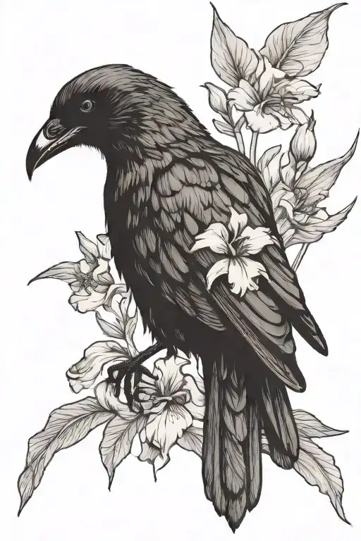 Crow Holding An Iris Flower