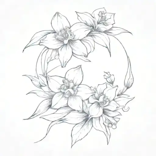 Daffodil Daisy Larkspur Poppy Bouquet Tied Together With A Ribbon