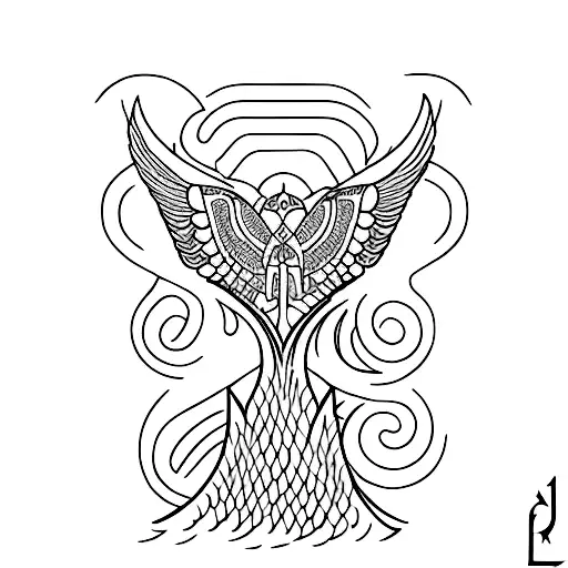 Incorporate A Mystical Persian Symbol With The Image Of A Wild Duck In Sea Wave