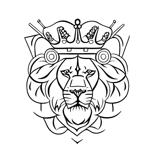 A Minimalist Tattoo Of A Lion Roaring With A Crown On Its Head