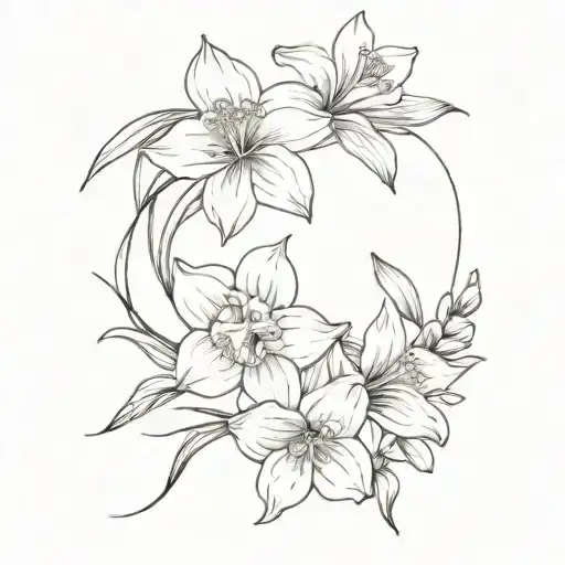 Daffodil Daisy Larkspur Poppy Bouquet Tied Together With A Ribbon