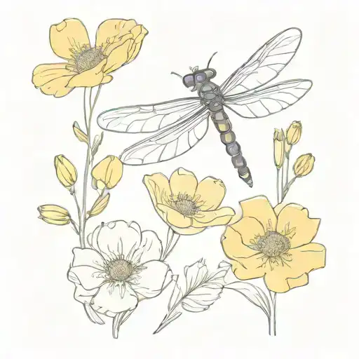 A Dragonfly Surrounded By Buttercup Flowers