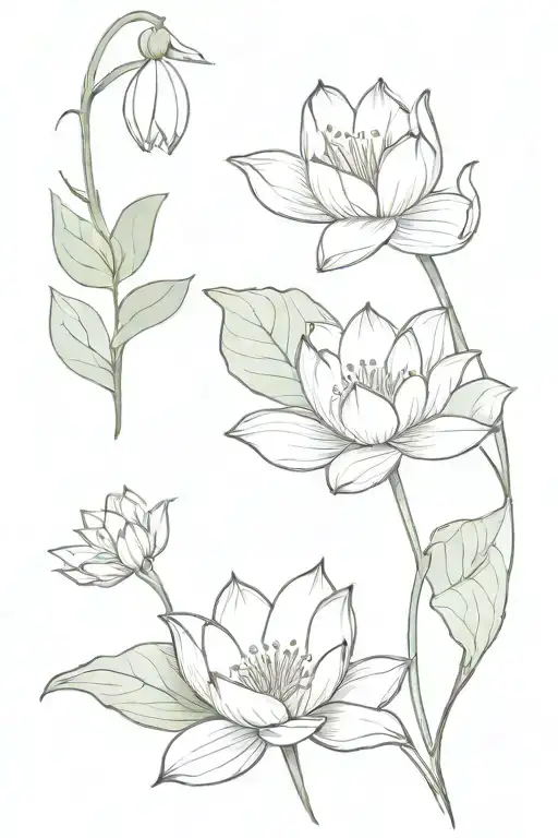 One Water Lily And Two Lily Of The Valley Flowers