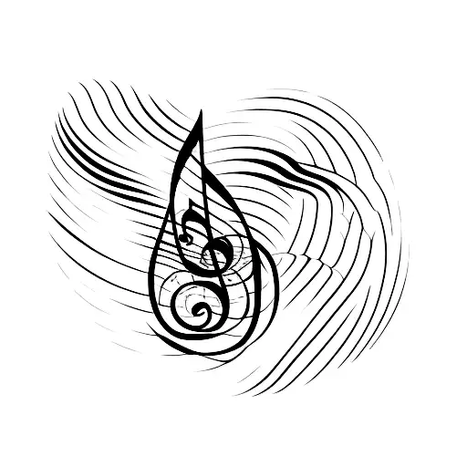 A Vertical Minimalist Tattoo Of A Music Note Merging With An Ocean Wave