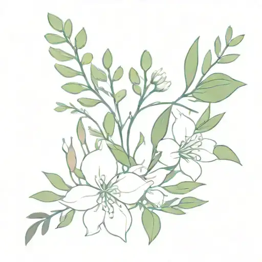 A Tattoo Of A Bouquet With Thyme And Lily Of The Vally In Minimalist Style