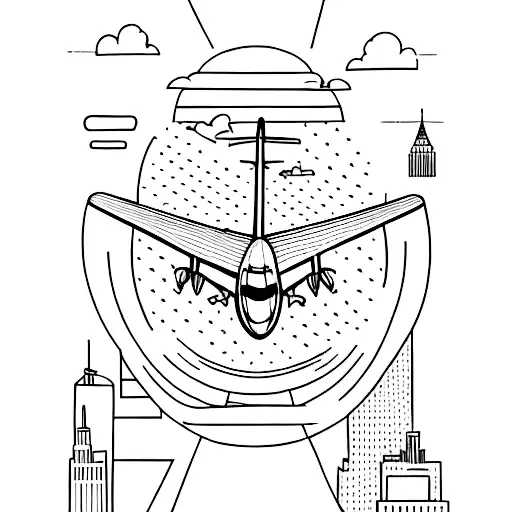 A Minimalist Tattoo Of A Vintage Airplane Flying Over The New York City Skyline