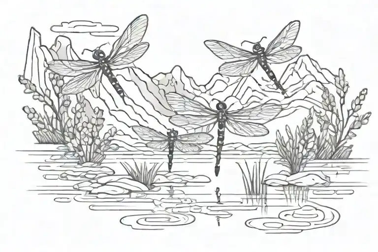 Dragonflies Water Mountains Reflected